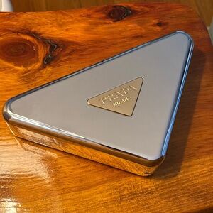 NEW Prada Beauty Metallic Silver Triangle Case Clutch